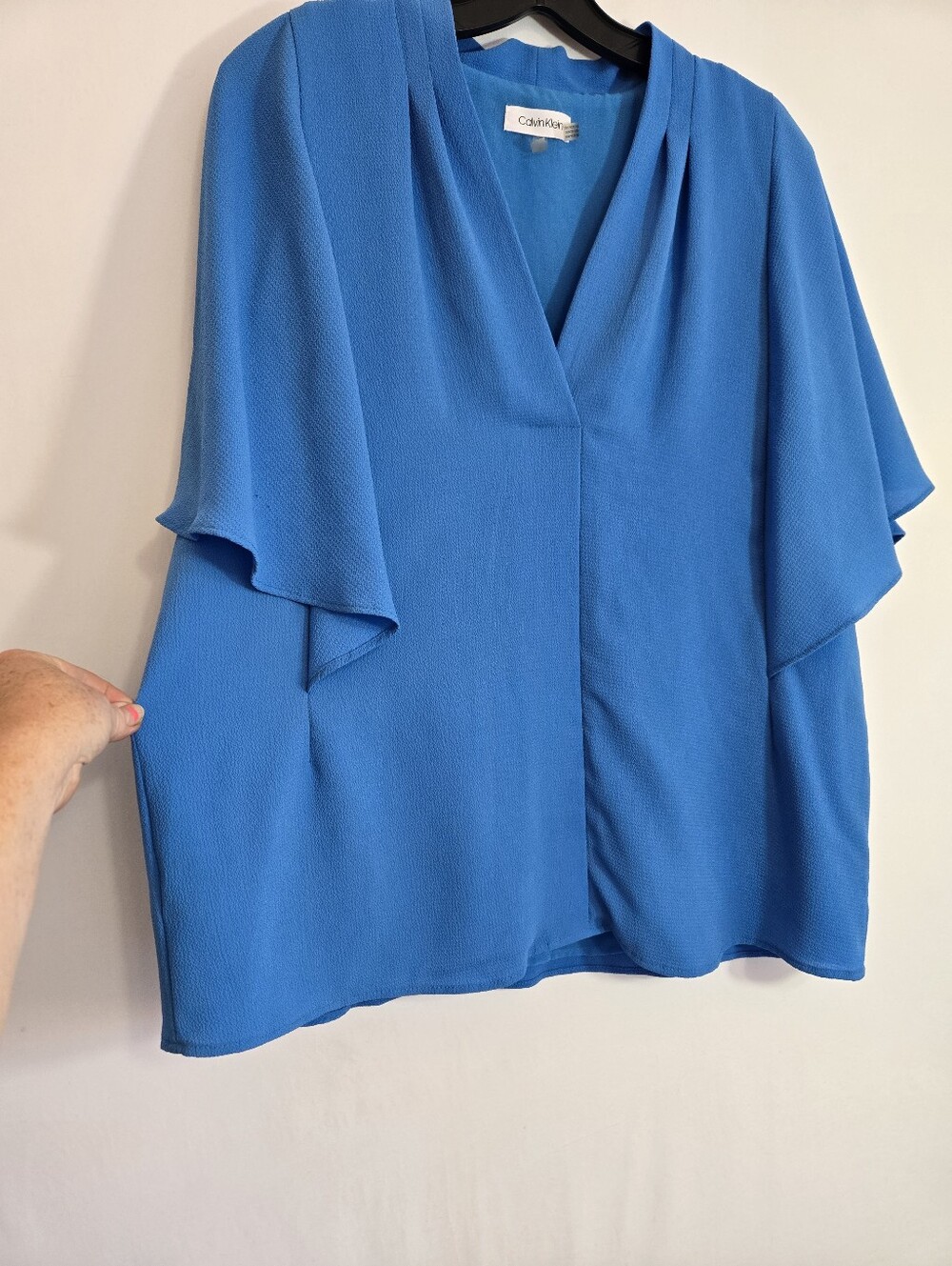 Calvin Klein Blue Flutter Sleeve Blouse Women’s Large Draped Career Office Top - Picture 7 of 11
